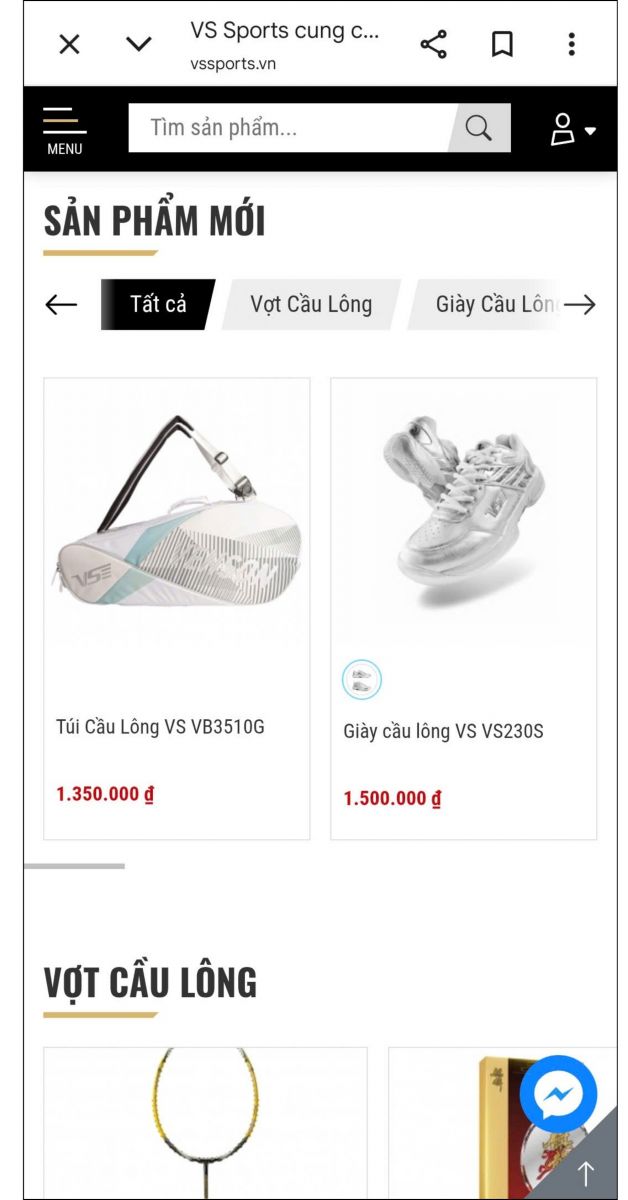 Mục sản phẩm mới trên website vssports