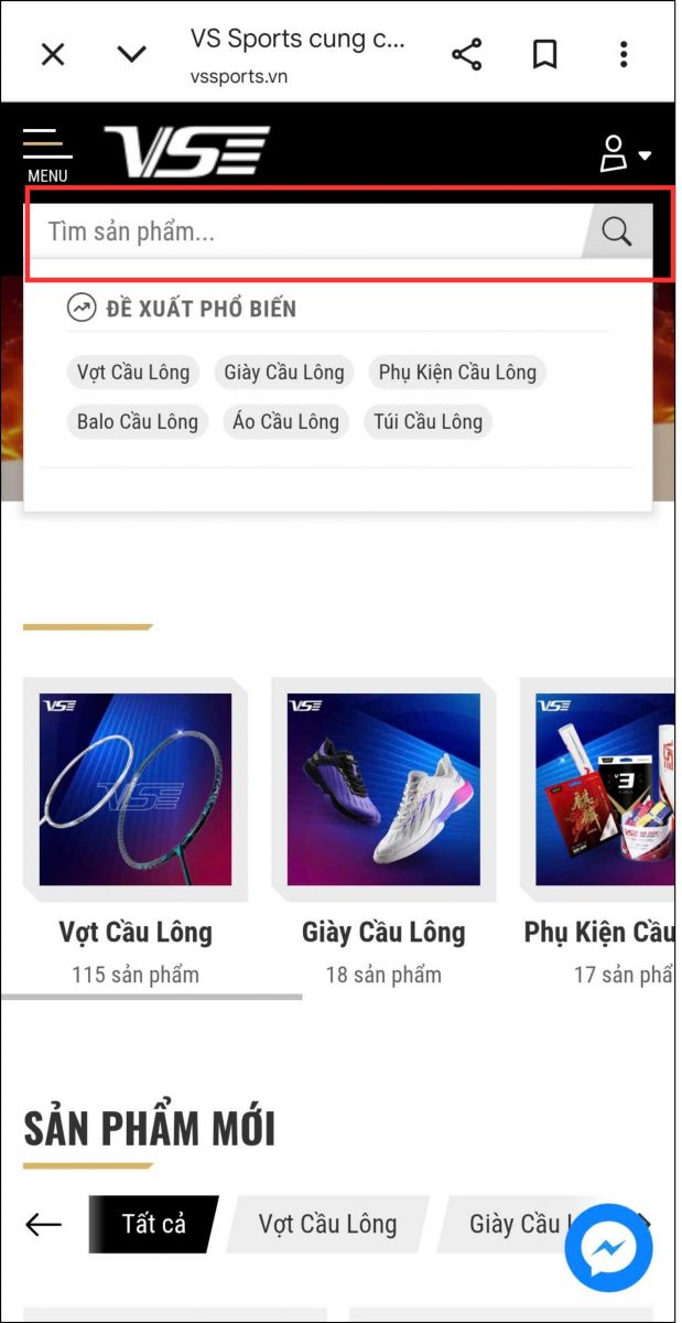 Tìm kiếm sản phẩm bằng thanh tìm kiếm trên điện thoại