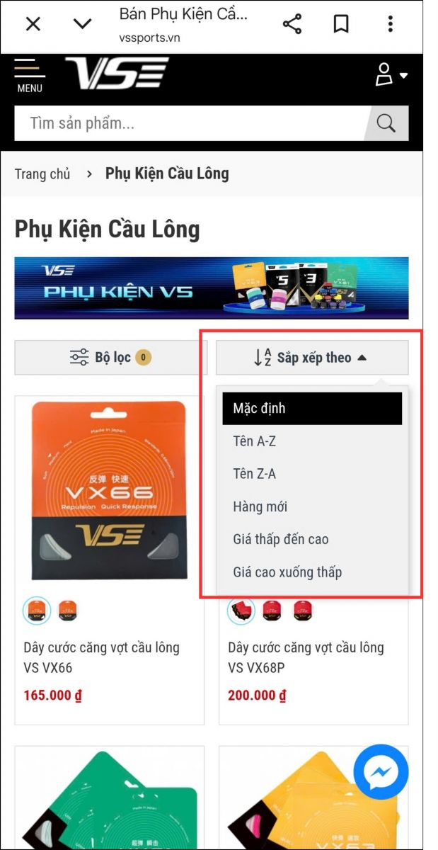 Sắp xếp sản phẩm trên điện thoại