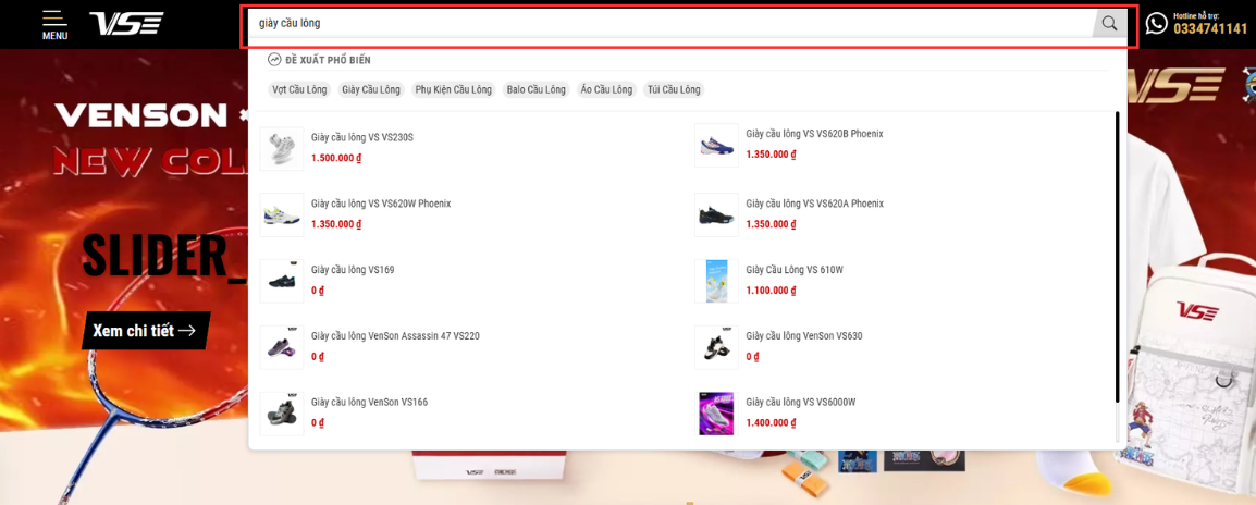 Tìm kiếm sản phẩm bằng thanh tìm kiếm trên website