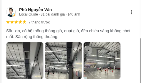 Đánh giá thực tế của khách hàng đối với sân cầu lông An Khánh