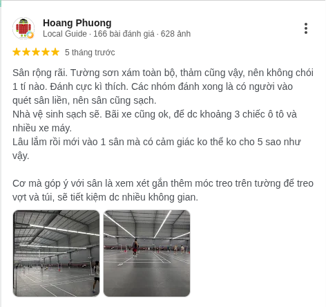 Đánh giá thực tế của khách hàng đối với sân cầu lông An Khánh