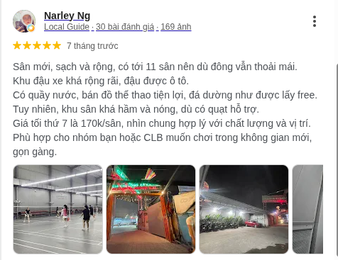 Đánh giá thực tế của khách hàng đối với sân cầu lông An Khánh